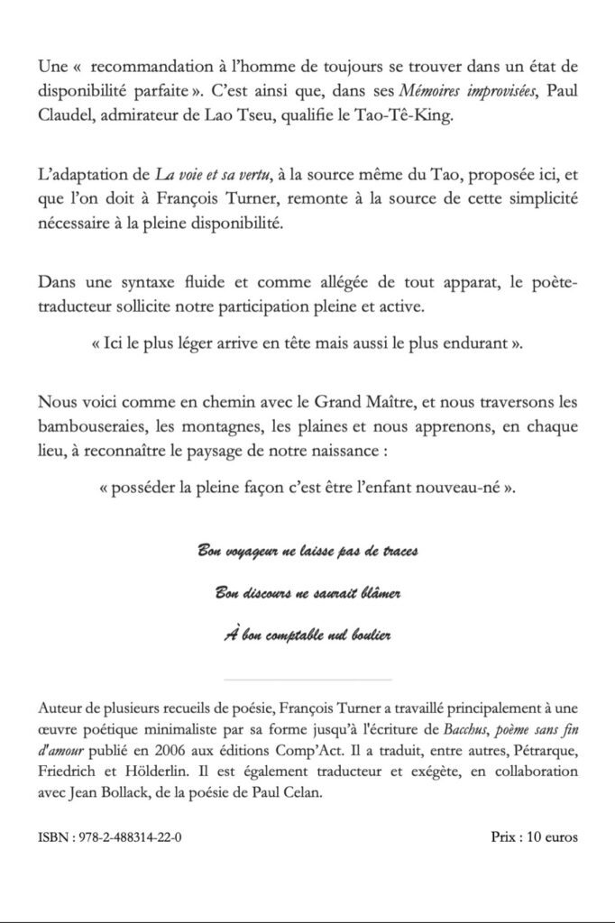 Quatrième de couverture de Le livre de la voie et sa façon